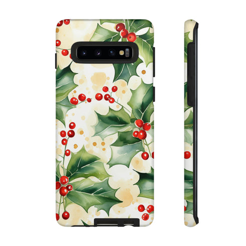 Christmas Holly on a Golden Background - Impact Resistant Phone Case Samsung Galaxy S10 Matte